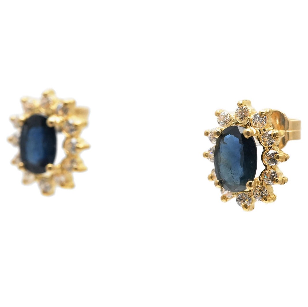 Boucles d'oreilles Puces en or jaune, saphirs et zirconiums - Castafiore