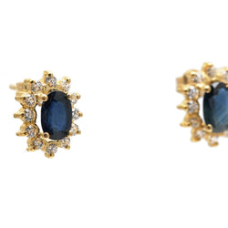 Boucles d'oreilles Puces en or jaune, saphirs et zirconiums - Castafiore
