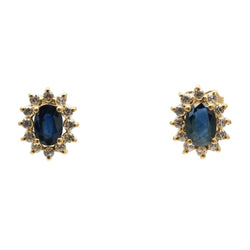 Boucles d'oreilles Puces en or jaune, saphirs et zirconiums - Castafiore