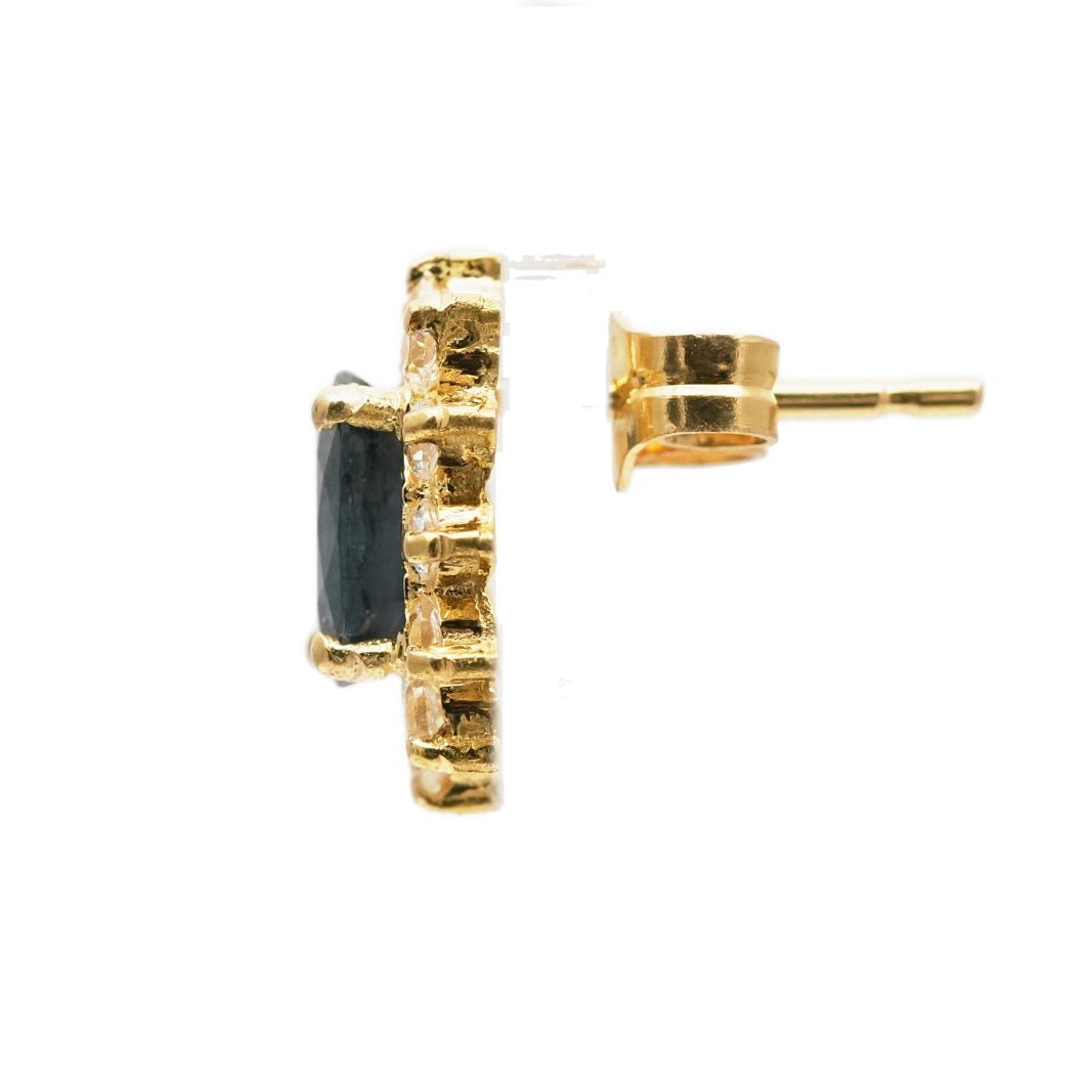 Boucles d'oreilles Puces en or jaune, saphirs et zirconiums - Castafiore