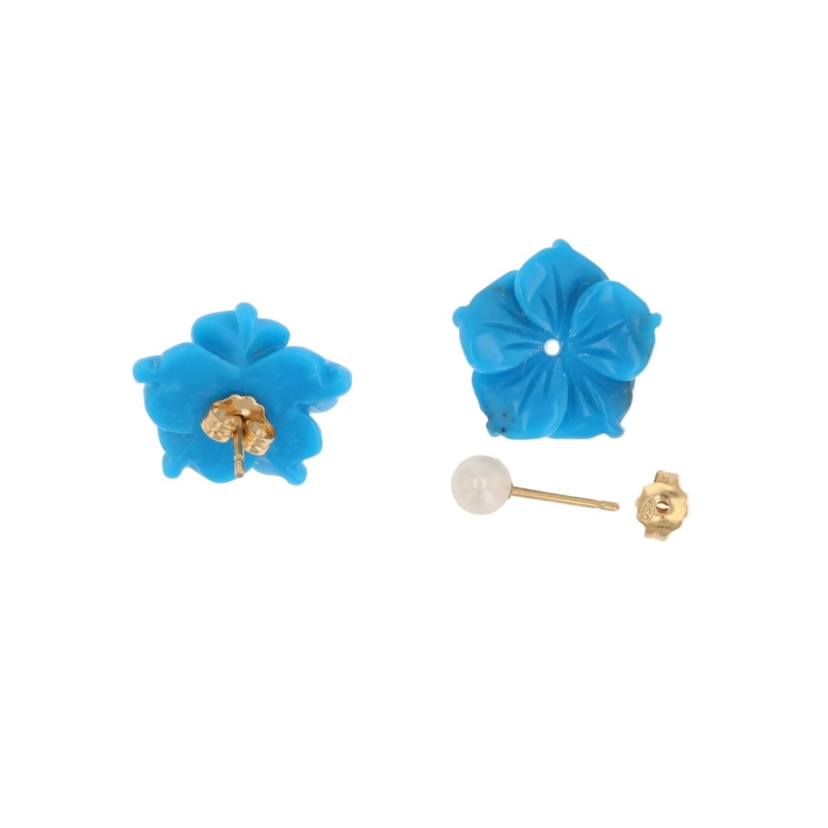 Boucles d'oreilles Puces en or jaune, turquoises et perles - Castafiore