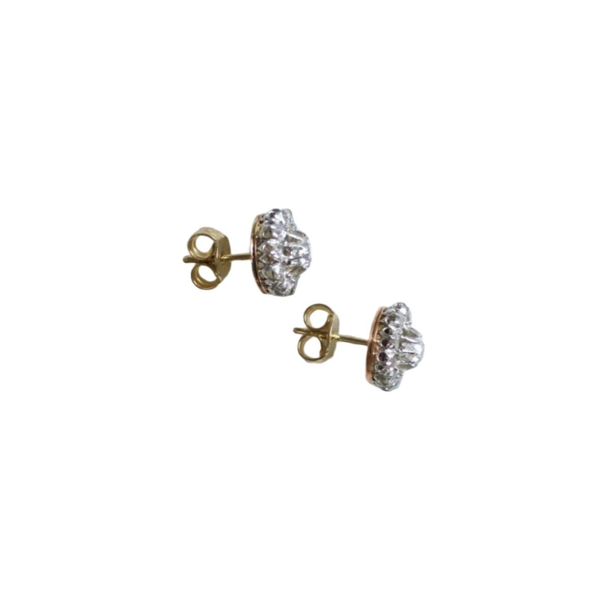 Boucles d'oreilles Puces en or rose, platine et diamants - Castafiore