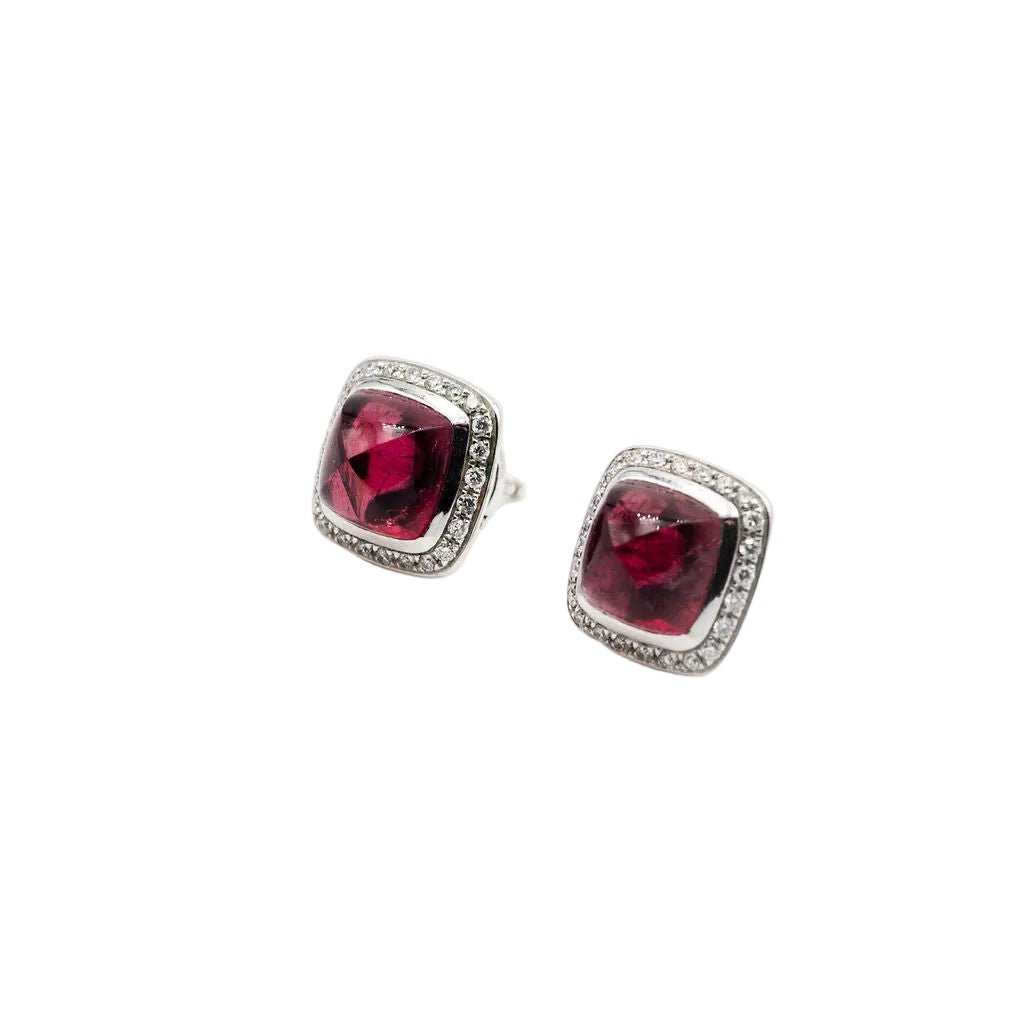 Boucles d'oreilles Puces FRED "Pain de sucre" en or blanc, tourmaline rose et diamants - Castafiore