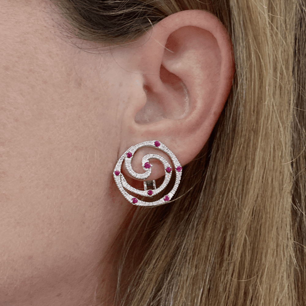 Earrings Giovanni Ferraris, white gold, diamonds and rubies.