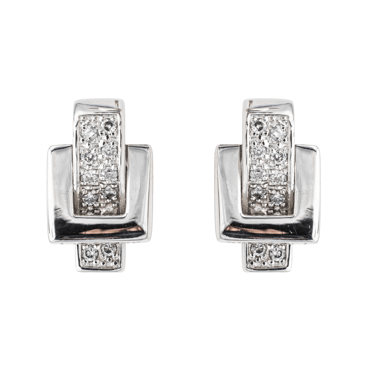 Boucles d'Oreilles Puces Guy Laroche en Or Blanc avec Diamants - Castafiore