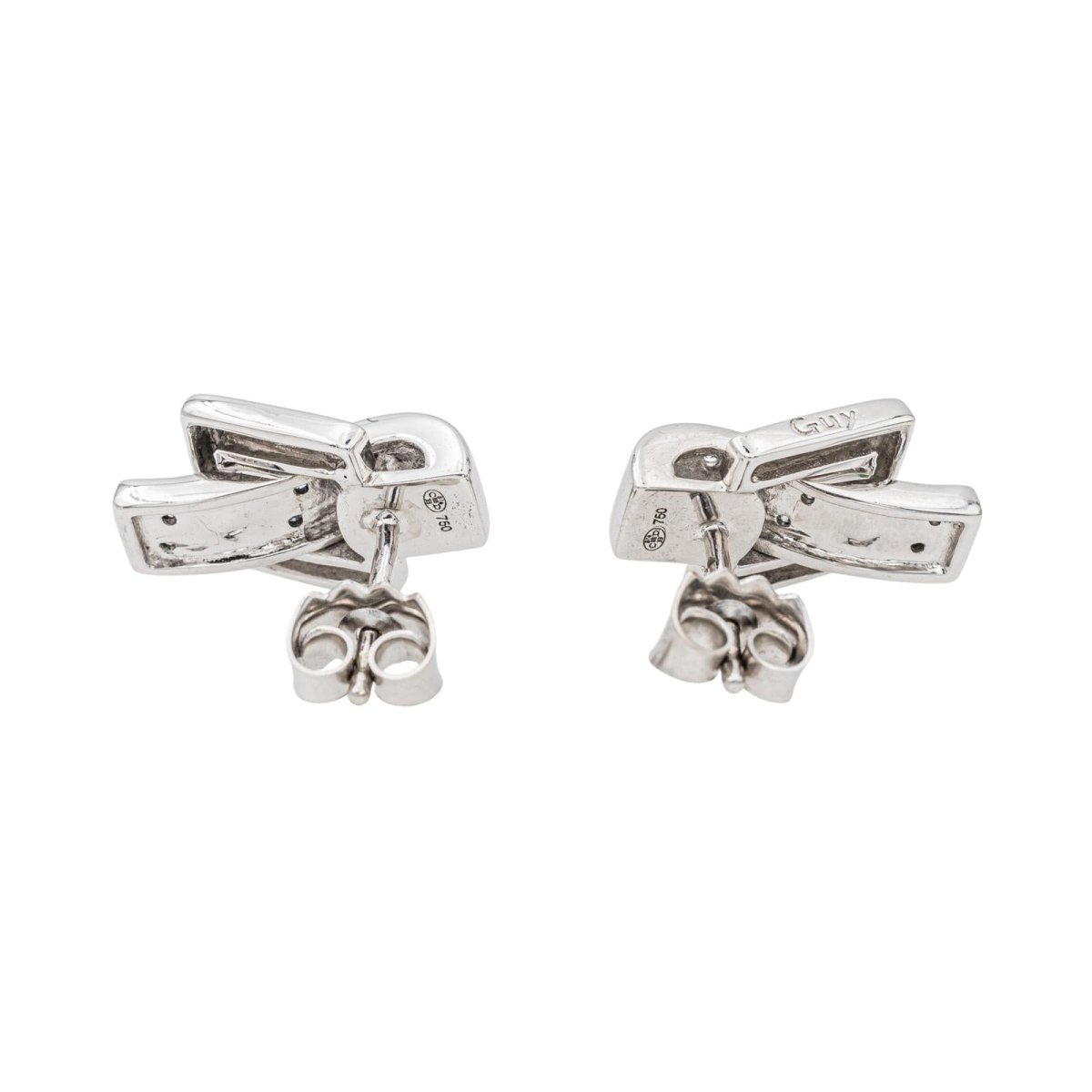 Boucles d'Oreilles Puces Guy Laroche en Or Blanc avec Diamants - Castafiore