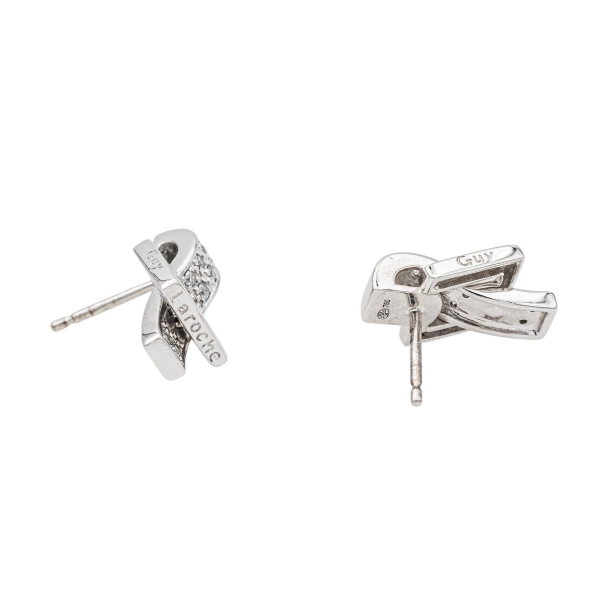 Boucles d'Oreilles Puces Guy Laroche en Or Blanc avec Diamants - Castafiore