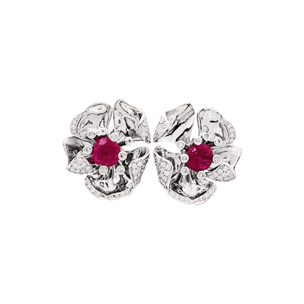 Boucles d'oreilles Puces MELLERIO en or blanc, tourmalines, et diamants - Castafiore