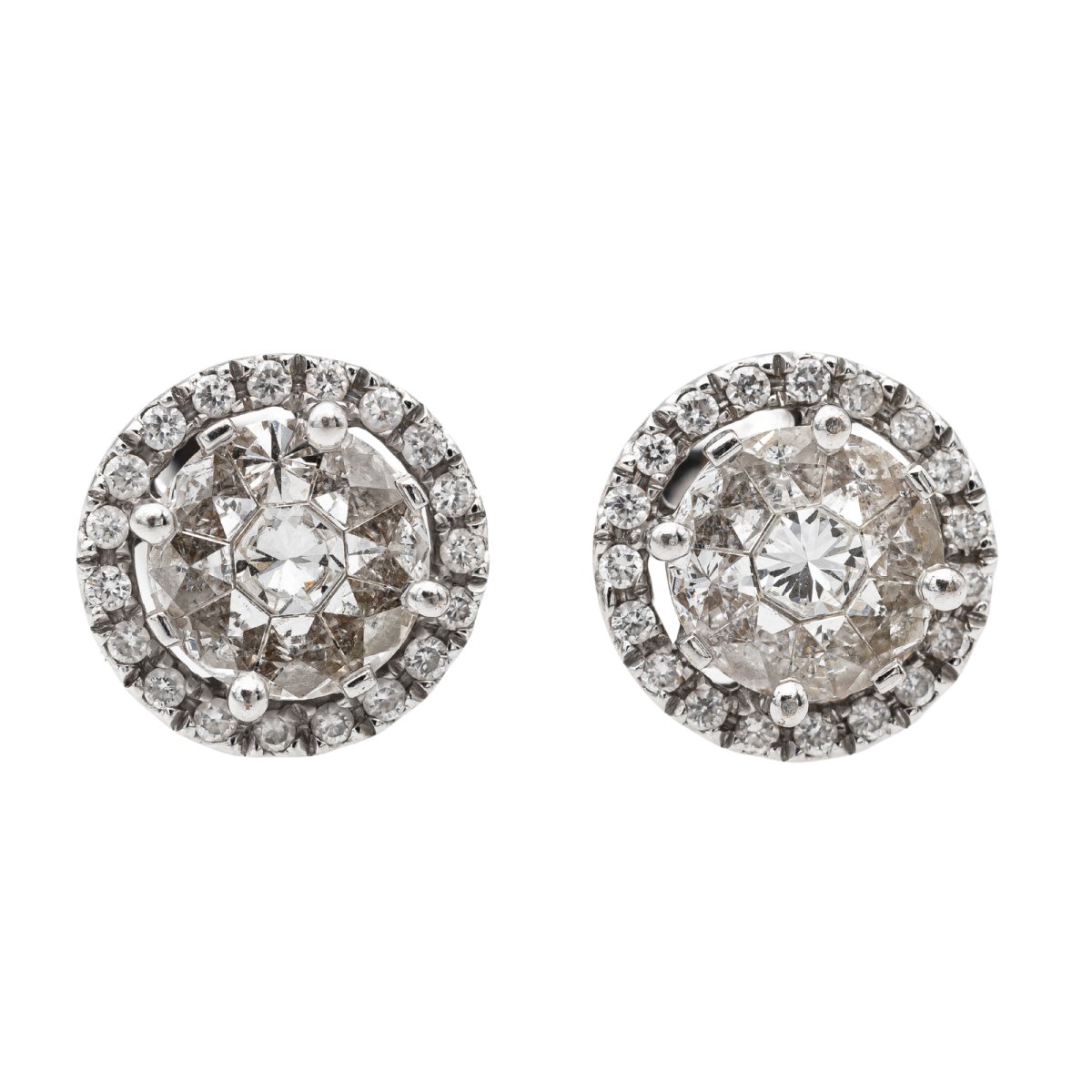 Boucles d'oreilles Puces Or blanc Diamant - Castafiore