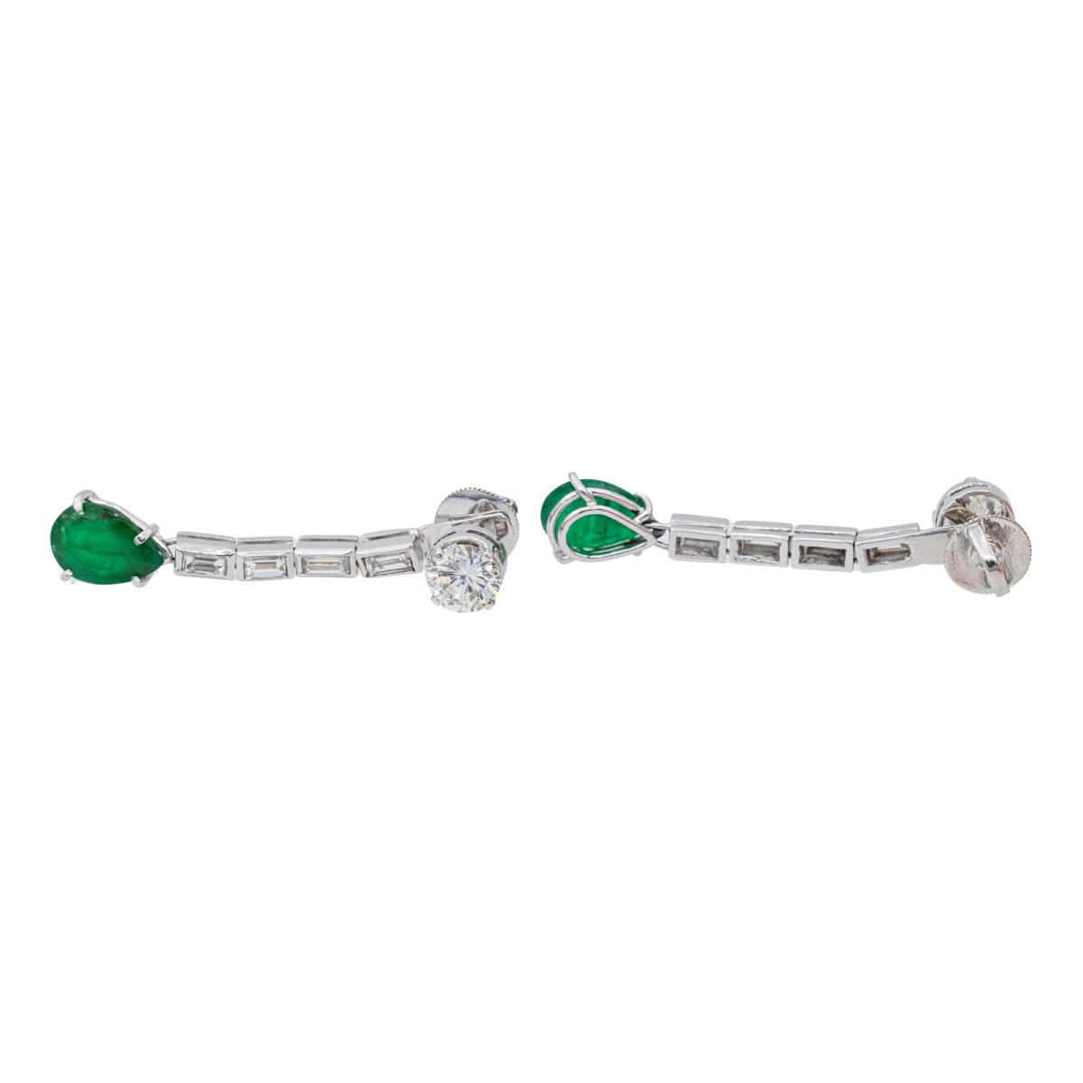 Boucles d'oreilles Puces Or blanc Emeraude - Castafiore