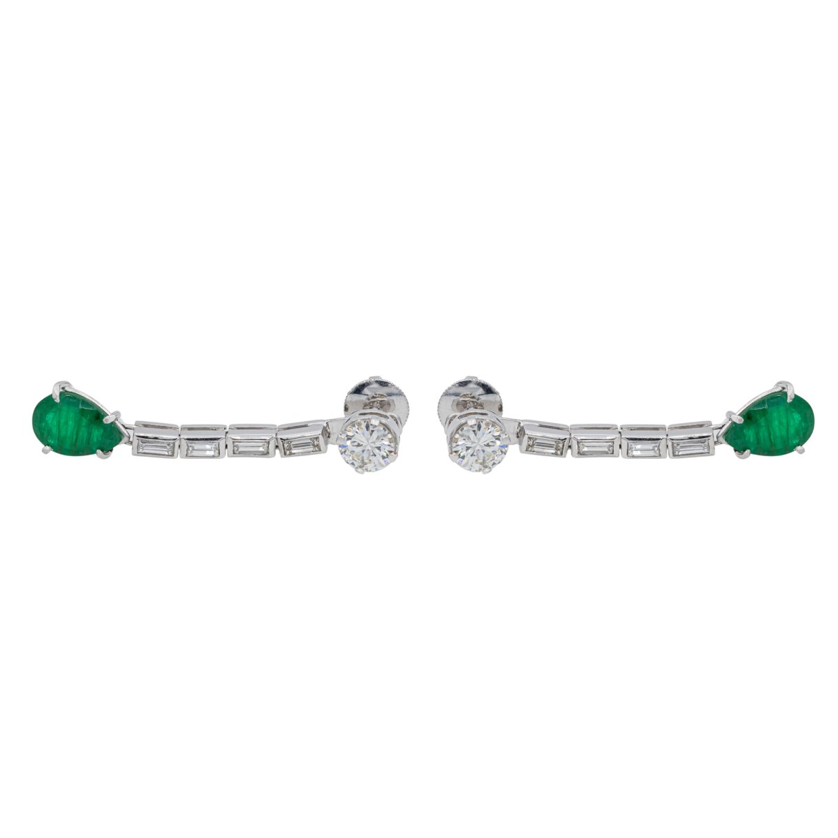 Boucles d'oreilles Puces Or blanc Emeraude - Castafiore