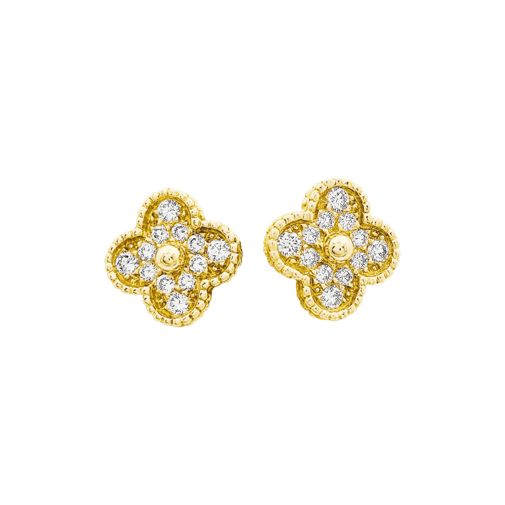 Boucles d'oreilles Puces VAN CLEEF & ARPELS "Alhambra" en or jaune et diamants - Castafiore