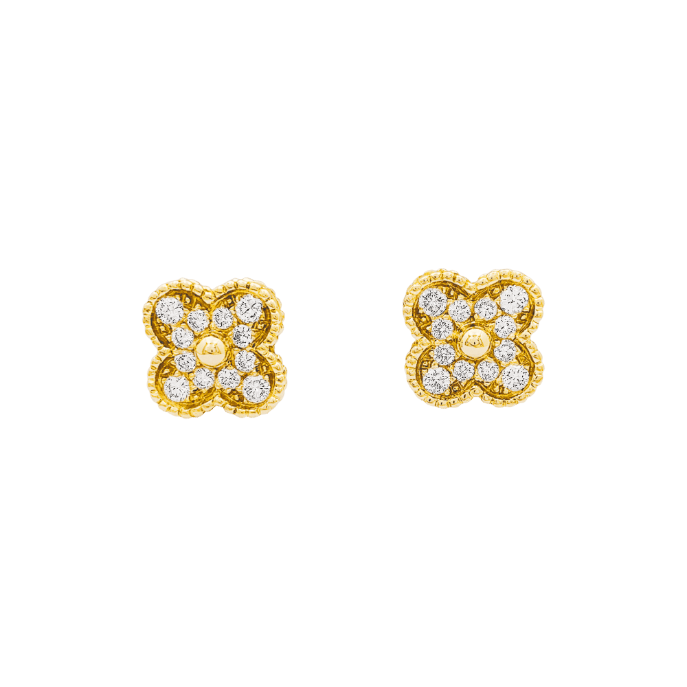 Boucles d'oreilles Puces VAN CLEEF & ARPELS "Alhambra" en or jaune et diamants - Castafiore
