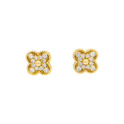 Boucles d'oreilles Puces VAN CLEEF & ARPELS "Alhambra" en or jaune et diamants - Castafiore