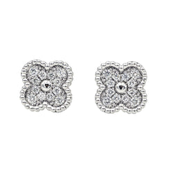 Boucles d'oreilles Puces VAN CLEEF & ARPELS "Sweet Alhambra" en or blanc et diamants - Castafiore