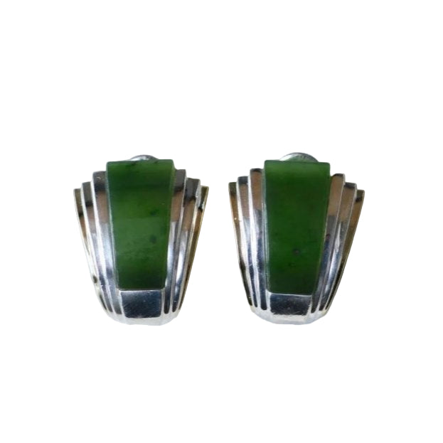 Boucles d'Oreilles Puiforcat par André Vassort Jade sur Or et Argent - Castafiore