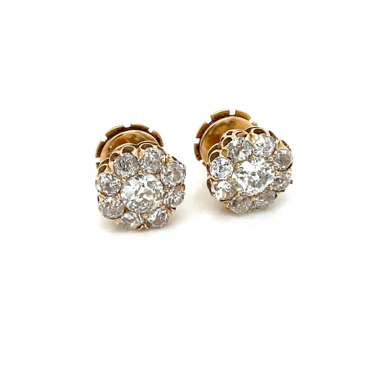 Boucles d'oreilles Retro 3.70 Carats Old Mine Cut Diamond Cluster - Castafiore