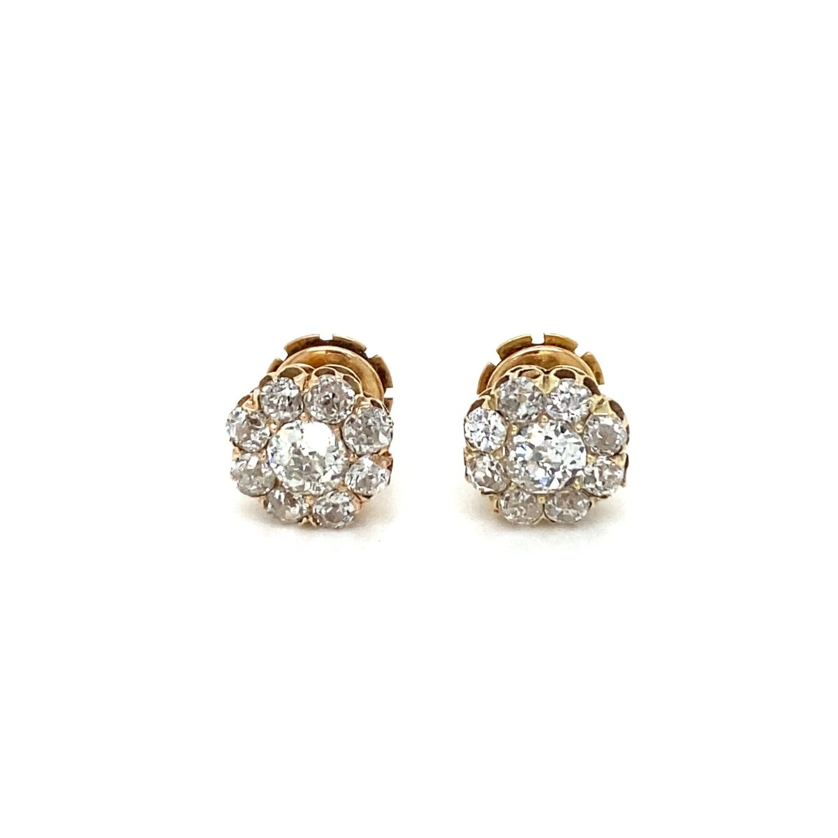 Boucles d'oreilles Retro 3.70 Carats Old Mine Cut Diamond Cluster - Castafiore