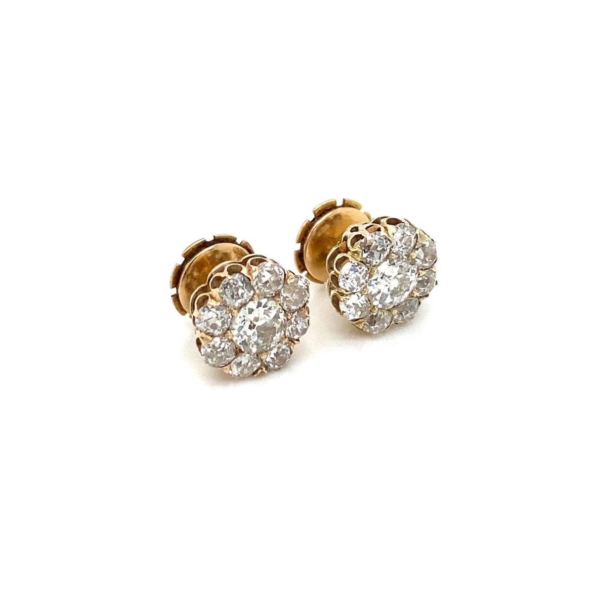 Boucles d'oreilles Retro 3.70 Carats Old Mine Cut Diamond Cluster - Castafiore
