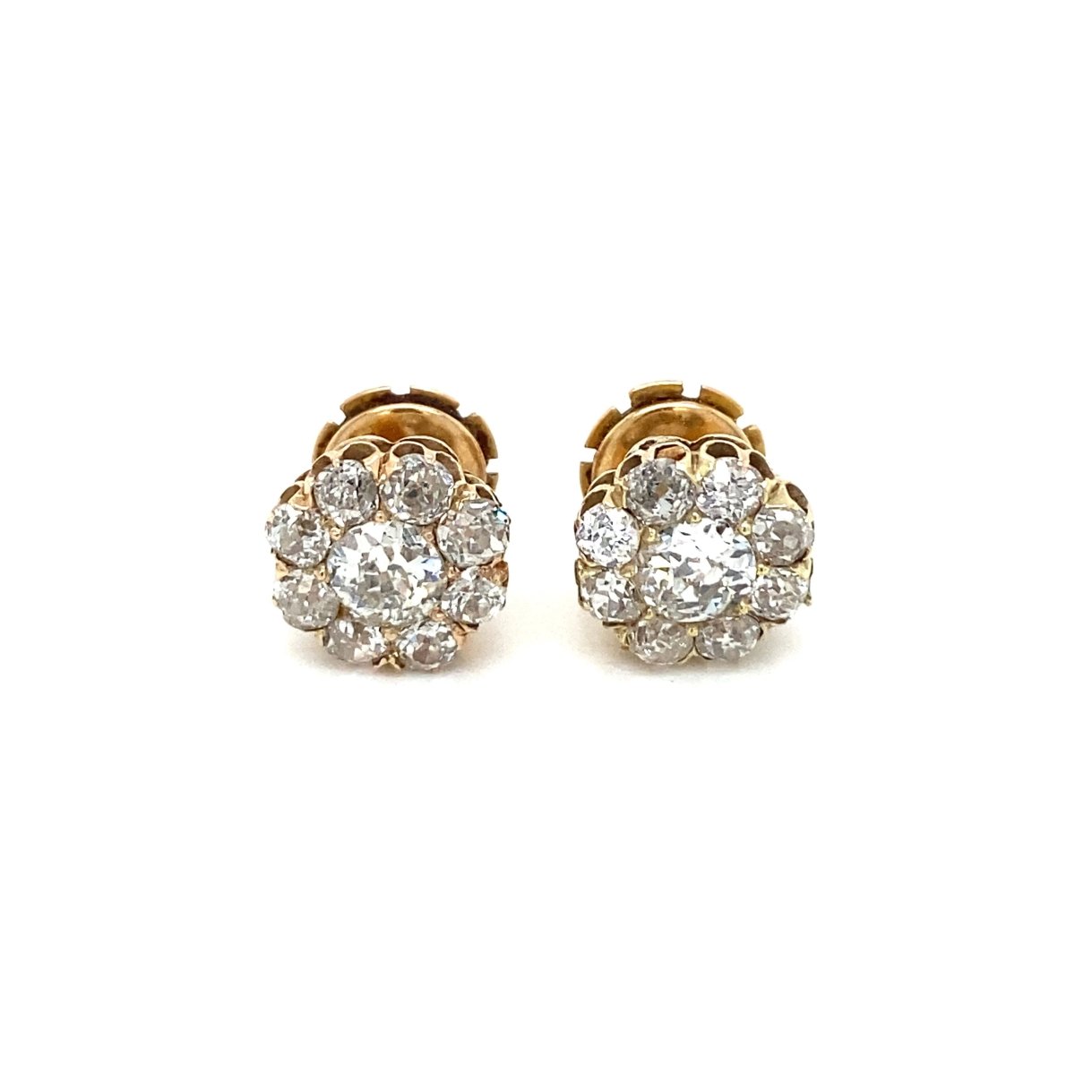 Boucles d'oreilles Retro 3.70 Carats Old Mine Cut Diamond Cluster - Castafiore