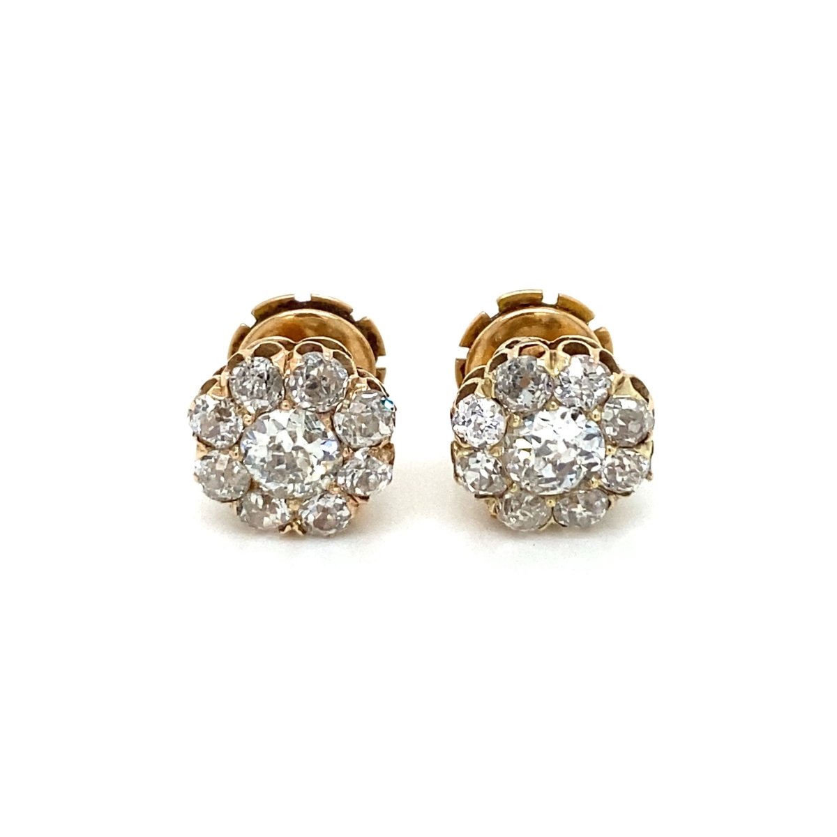 Boucles d'oreilles Retro 3.70 Carats Old Mine Cut Diamond Cluster - Castafiore