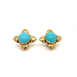Boucles d'oreilles rétro Turquoise et Fleur d'or - Castafiore