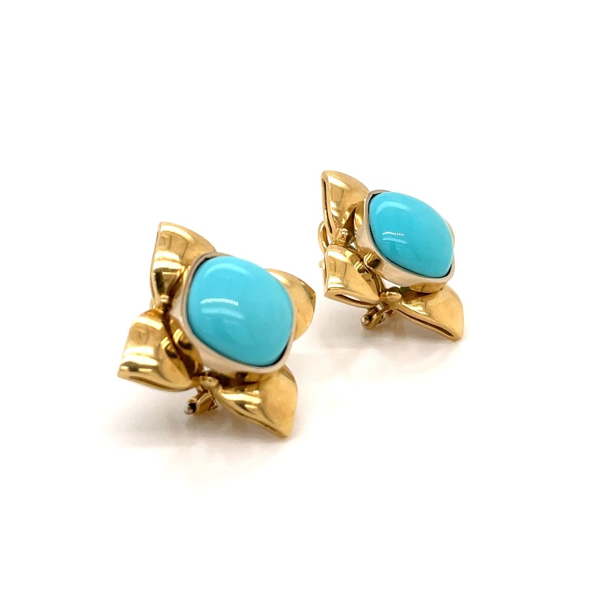 Boucles d'oreilles rétro Turquoise et Fleur d'or - Castafiore