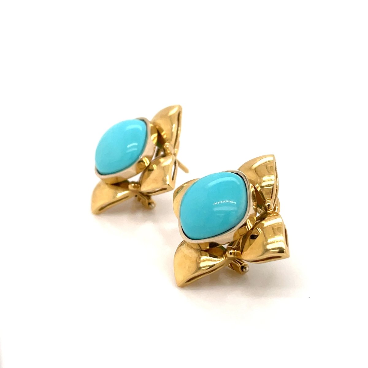 Boucles d'oreilles rétro Turquoise et Fleur d'or - Castafiore
