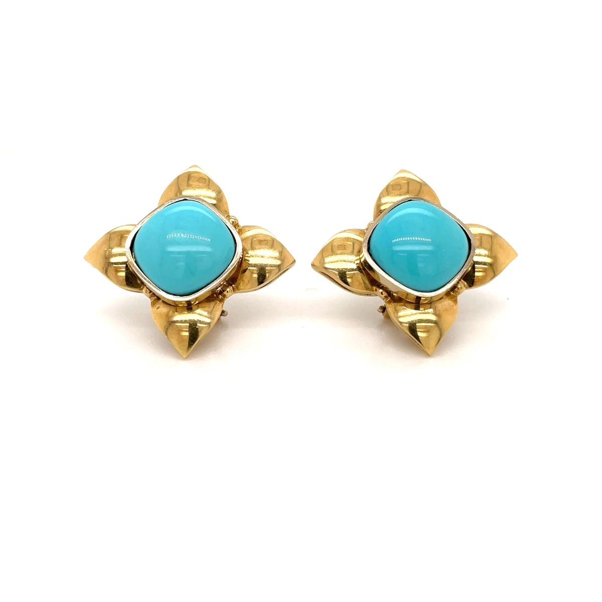 Boucles d'oreilles rétro Turquoise et Fleur d'or - Castafiore