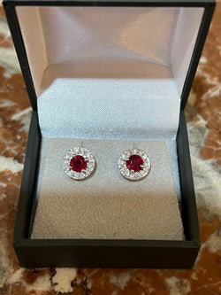 Boucles d'Oreilles Rubis Birman Diamants Or Gris 18 Carats - Castafiore