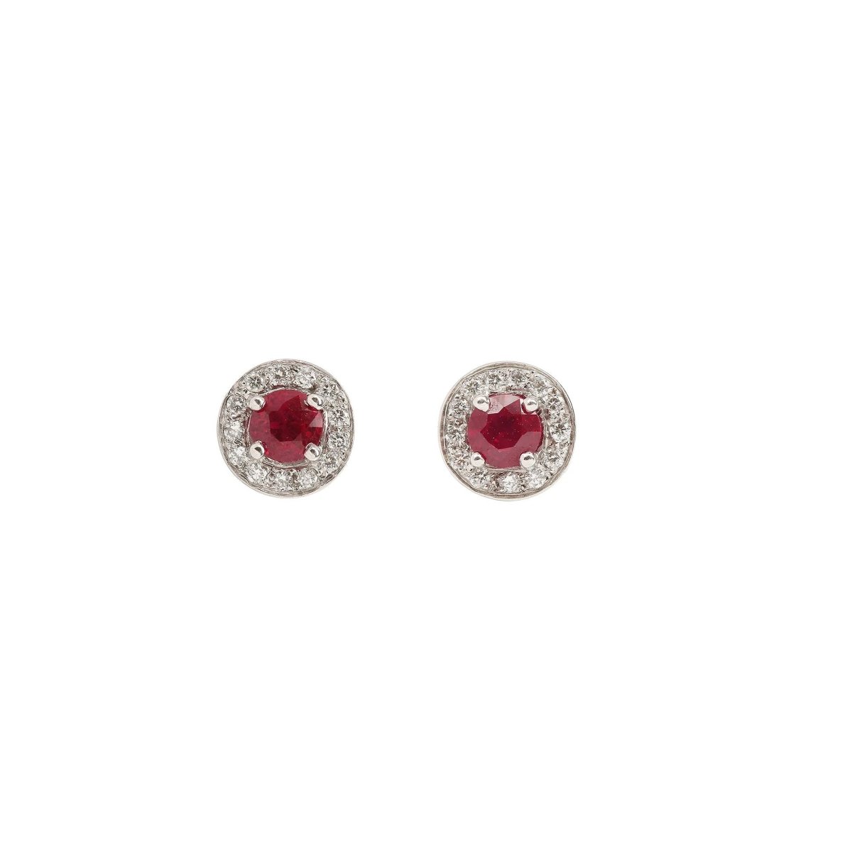 Boucles d'Oreilles Rubis Birman Diamants Or Gris 18 Carats - Castafiore