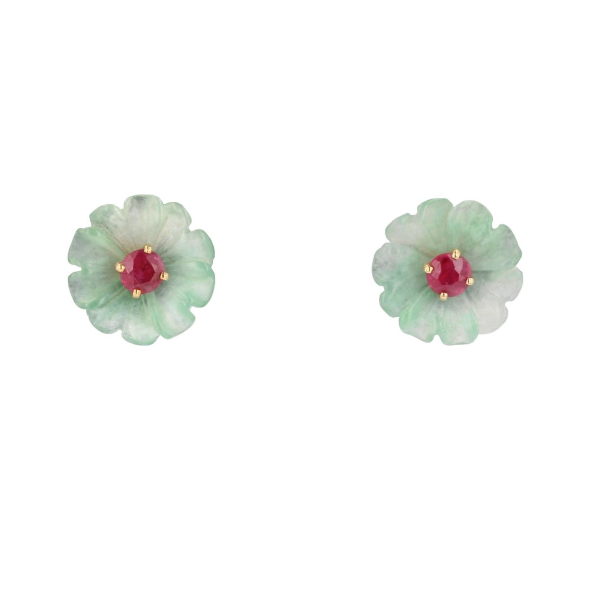 Boucles d'oreilles rubis et jades en or jaune - Castafiore
