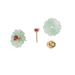Boucles d'oreilles rubis et jades en or jaune - Castafiore