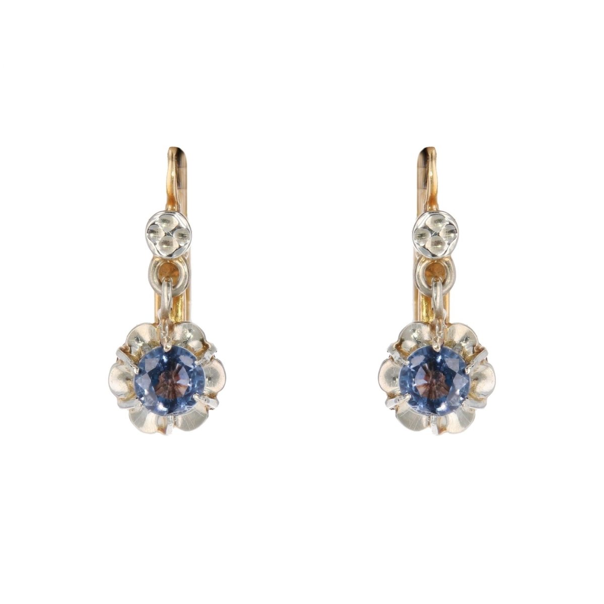 Boucles doreilles saphirs anciennes en dormeuse - Castafiore