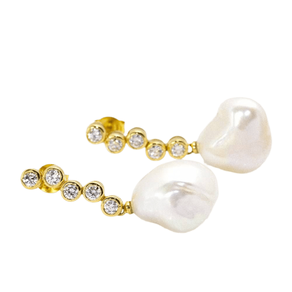 Boucles d'oreilles STILL en or jaune, perles et diamants - Castafiore