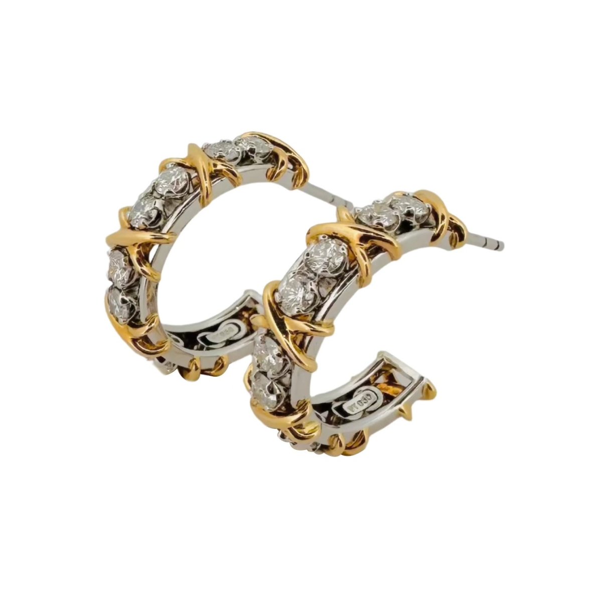 Boucles d'oreilles Tiffany & Co en or jaune, or blanc et diamant - Castafiore