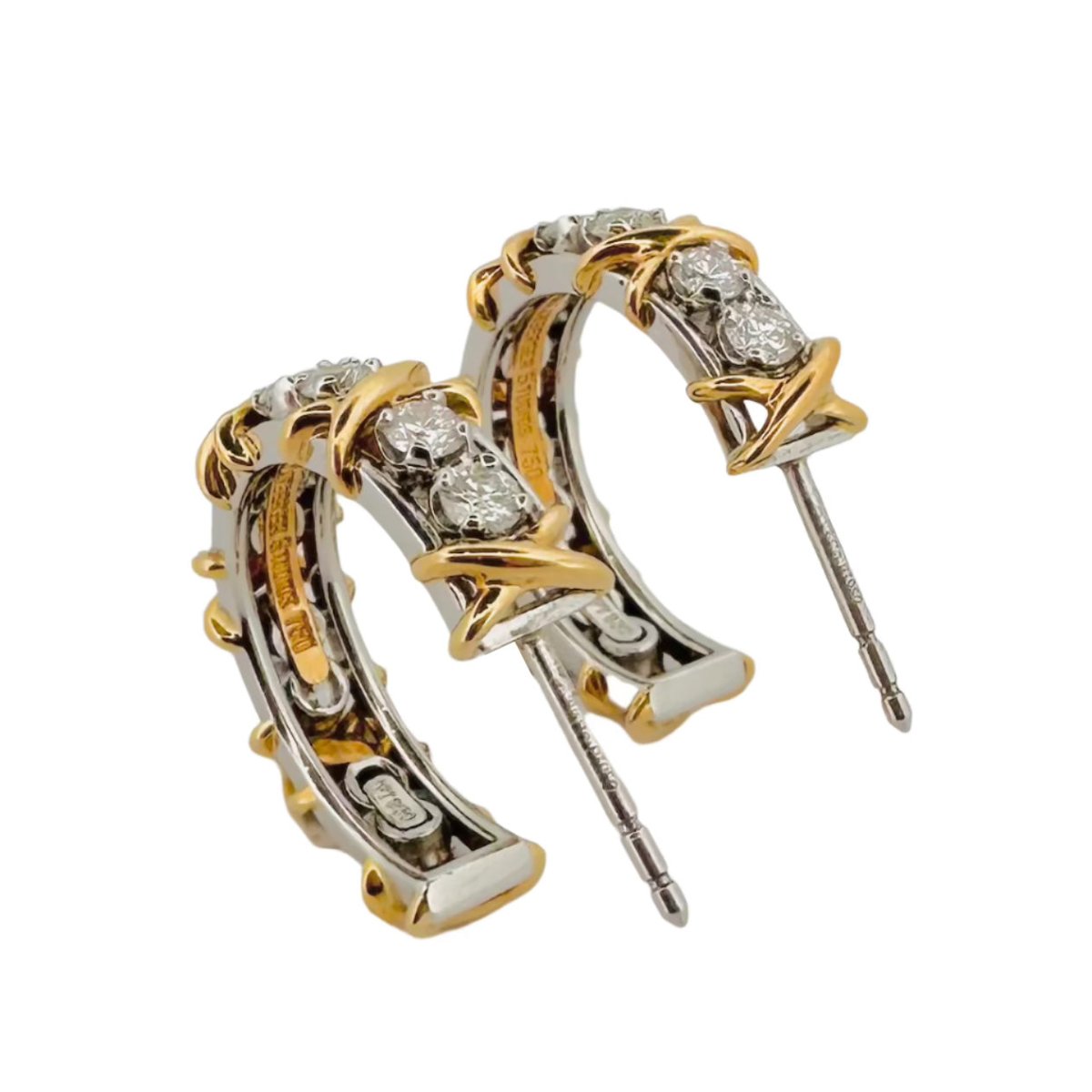 Boucles d'oreilles Tiffany & Co en or jaune, or blanc et diamant - Castafiore