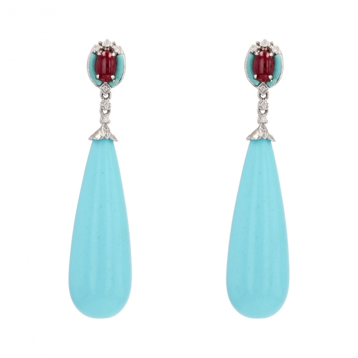 Boucles d'oreilles TURQUOISE Longilignes en or blanc - Castafiore