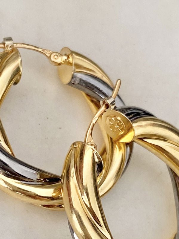 Boucles d'oreilles vintage créoles torsadées en or 18k - Castafiore