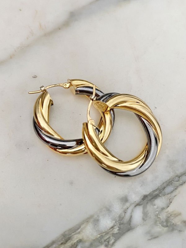 Boucles d'oreilles vintage créoles torsadées en or 18k - Castafiore