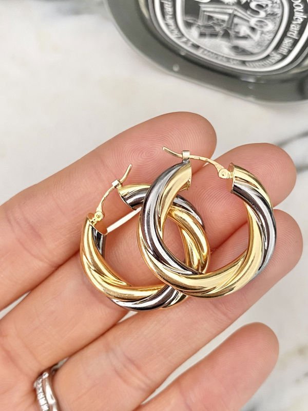 Boucles d'oreilles vintage créoles torsadées en or 18k - Castafiore