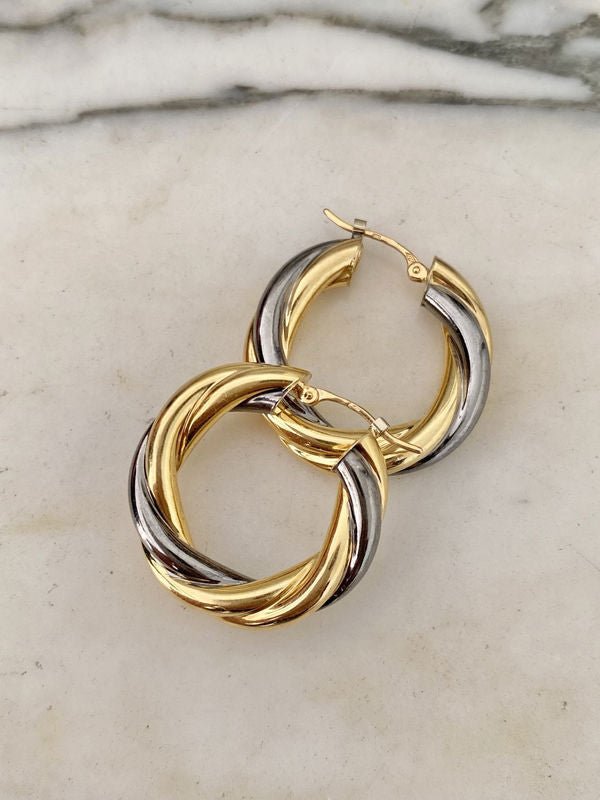 Boucles d'oreilles vintage créoles torsadées en or 18k - Castafiore