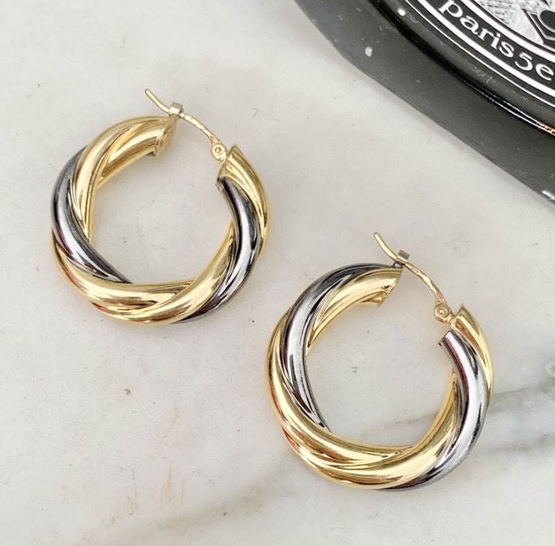Boucles d'oreilles vintage créoles torsadées en or 18k - Castafiore