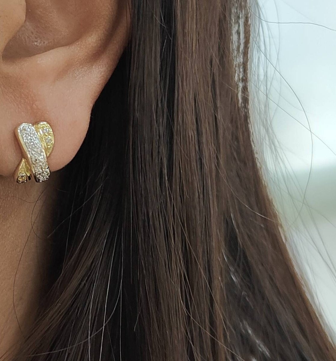 Boucles d'oreilles vintage en or bicolore et diamants - Castafiore