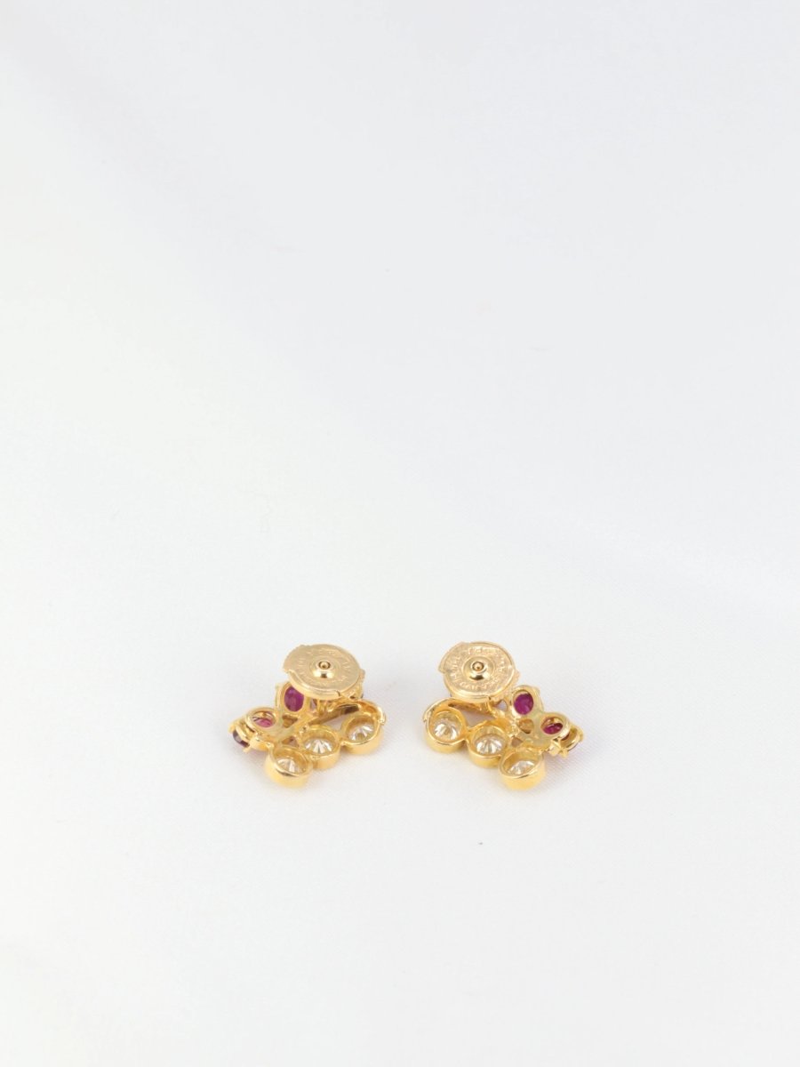 Boucles d’oreilles vintage en or, diamants et grenats - Castafiore