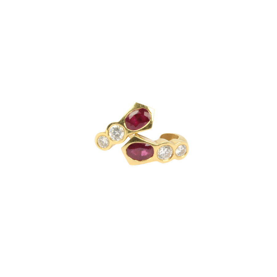 Boucles d’oreilles vintage en or jaune, diamants et rubis - Castafiore