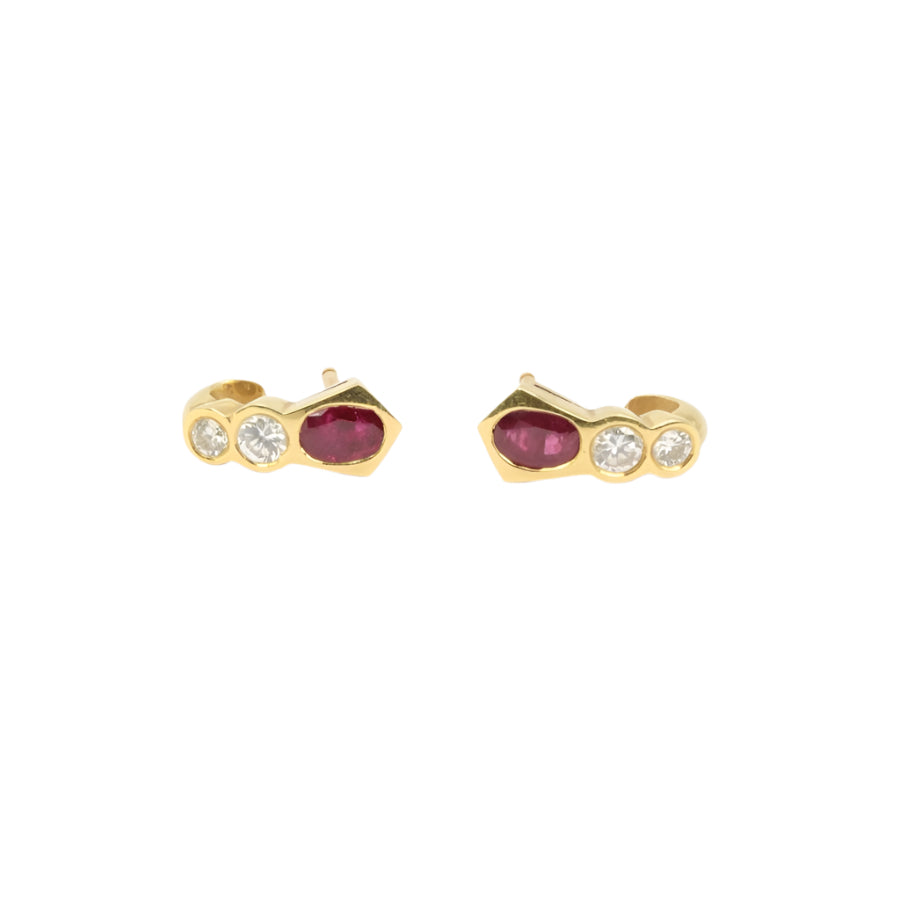 Boucles d’oreilles vintage en or jaune, diamants et rubis - Castafiore