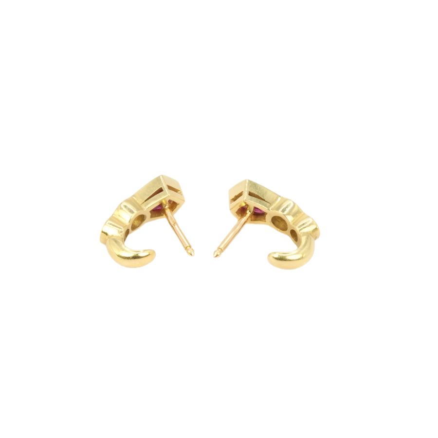 Boucles d’oreilles vintage en or jaune, diamants et rubis - Castafiore