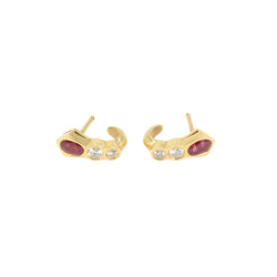 Boucles d’oreilles vintage en or jaune, diamants et rubis - Castafiore