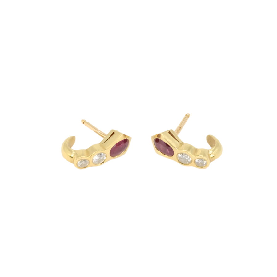 Boucles d’oreilles vintage en or jaune, diamants et rubis - Castafiore